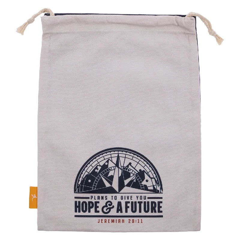 Foldable shopping and gift bags with a compact design for easy storagePlans To Give You Hope And A Future Large Cotton Drawstring Bag - Jer. 29:11 Foldable shopping and gift bags with a compact design for easy storagePlans To Give You Hope And A Future Large Cotton Drawstring Bag - Jer. 29:11