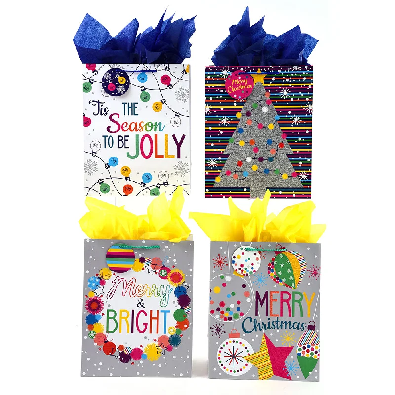 Vintage - style fabric shopping and gift bags with lace trim for a romantic touchSuper Giant Christmas Lights Party Printed Bag, 4 Designs Vintage - style fabric shopping and gift bags with lace trim for a romantic touchSuper Giant Christmas Lights Party Printed Bag, 4 Designs