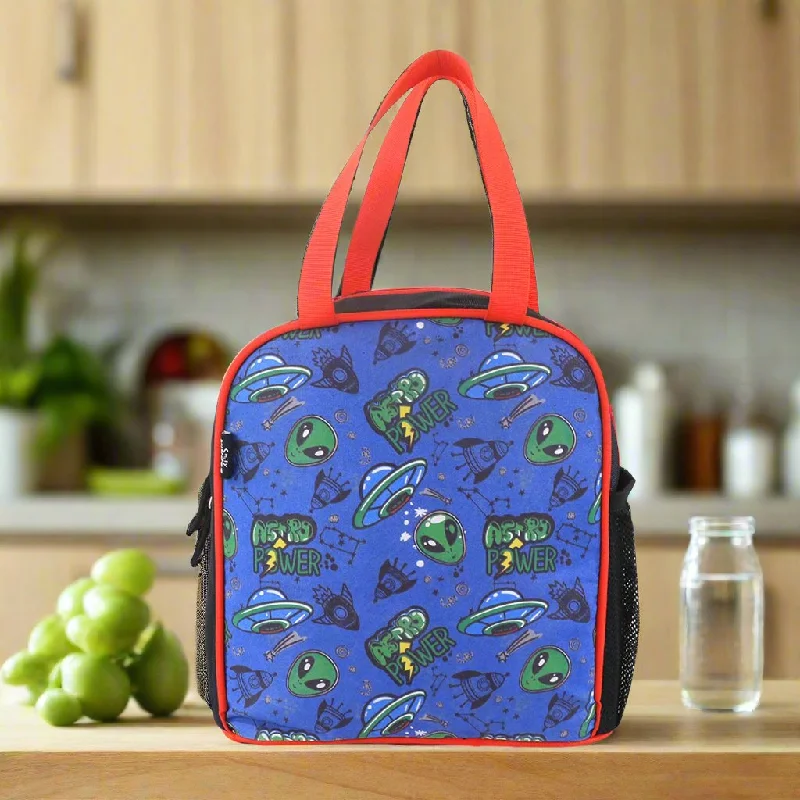 Cute cartoon - printed lunch bags made of polyester for toddlersSmily kiddos joy lunch bag- Alien theme - Blue Cute cartoon - printed lunch bags made of polyester for toddlersSmily kiddos joy lunch bag- Alien theme - Blue