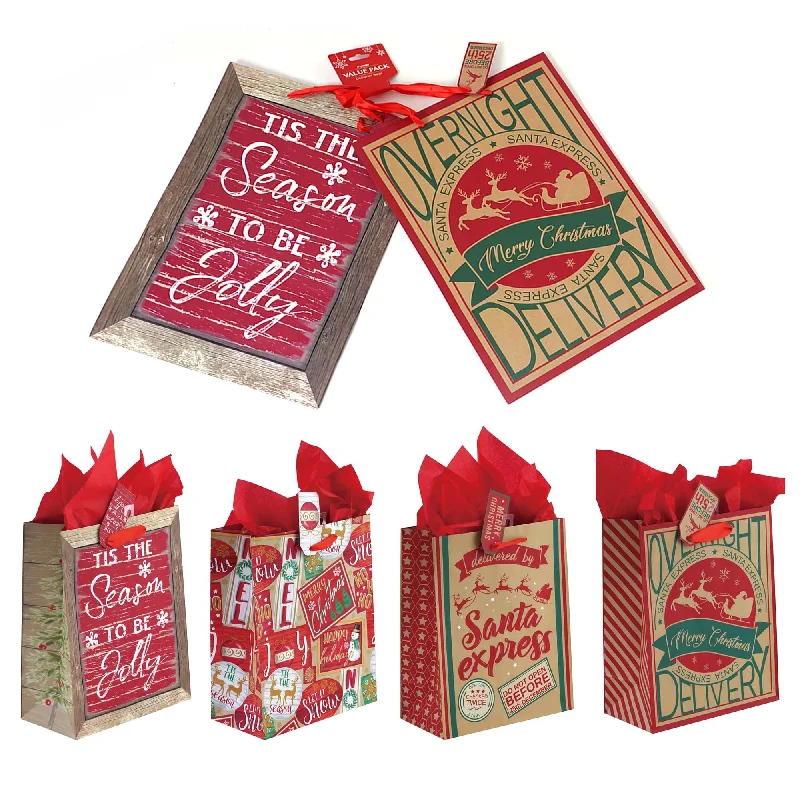 Colorful paper shopping and gift bags with intricate embossed patterns for party favors2Pk Extra Large Christmas Signs Printed Bag, 4 Designs Colorful paper shopping and gift bags with intricate embossed patterns for party favors2Pk Extra Large Christmas Signs Printed Bag, 4 Designs