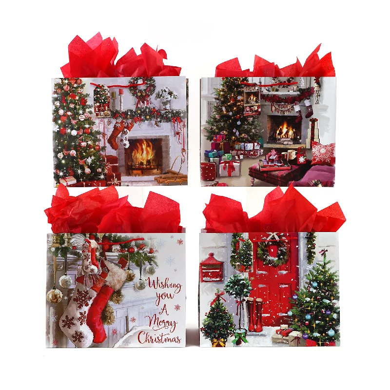 Leatherette shopping and gift bags with a zipper closure for securityHorizontal Jumbo Christmas Holiday Splendor Printed Bag, 4 Designs