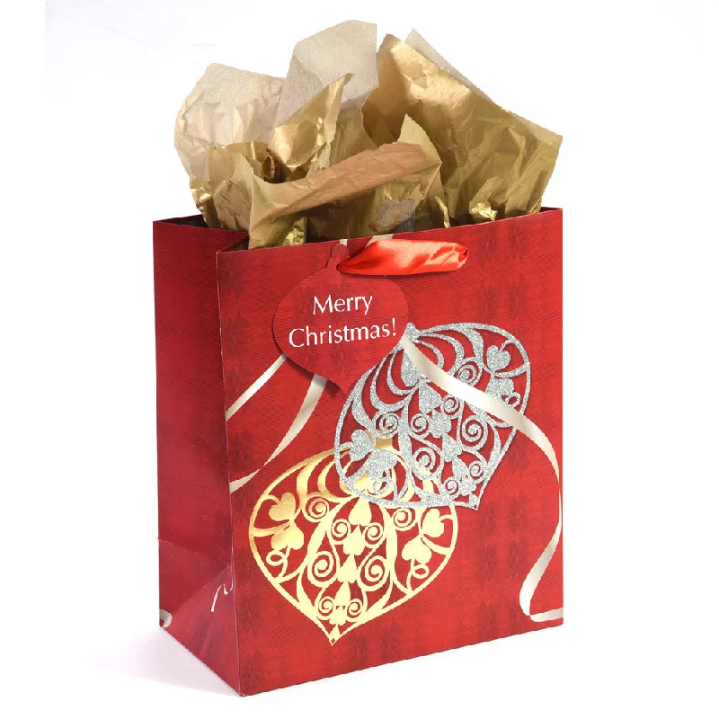 Transparent PVC shopping and gift bags with a decorative ribbon for visibility of contentsChristmas-Grande (Large) Glittering Ornaments Hotstamp/Glitter Bag 1 Design Transparent PVC shopping and gift bags with a decorative ribbon for visibility of contentsChristmas-Grande (Large) Glittering Ornaments Hotstamp/Glitter Bag 1 Design