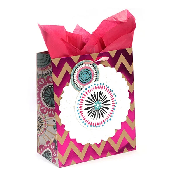 Cartoon - themed paper shopping and gift bags for kids' presentsGrande (Large) Chevron Floral Hot Stamp Pop Layer Kraft Bag , 1 Design