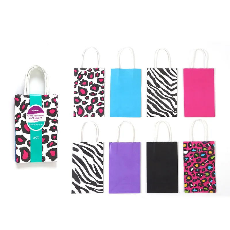 Vintage - style fabric shopping and gift bags with lace trim for a romantic touch8Pk Narrow Medium Animal Printed Kraft Bag Vintage - style fabric shopping and gift bags with lace trim for a romantic touch8Pk Narrow Medium Animal Printed Kraft Bag