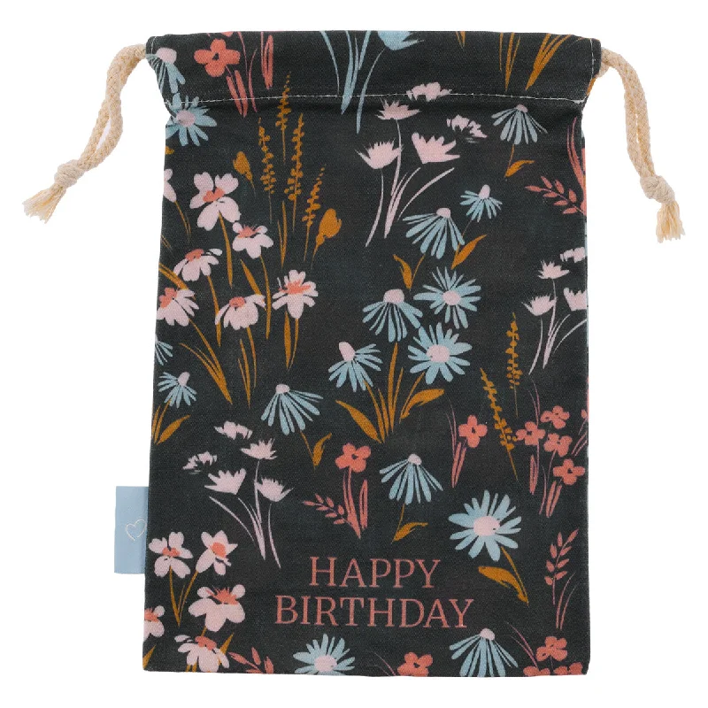 Colorful paper shopping and gift bags with intricate embossed patterns for party favorsHappy Birthday Flowers Small Cotton Drawstring Bag Colorful paper shopping and gift bags with intricate embossed patterns for party favorsHappy Birthday Flowers Small Cotton Drawstring Bag
