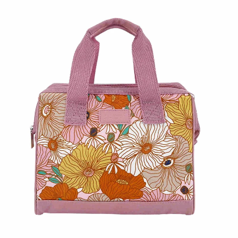 Leather lunch bags with a vintage look and brass hardware for business lunchesSachi Insulated Lunch Bag Retro Floral