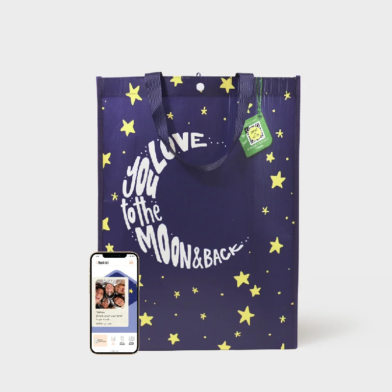 Large - capacity plastic shopping and gift bags with reinforced handles for bulk purchasesTo The Moon | Extra-Large | Reusable Gift Bag + QR Greeting Card Large - capacity plastic shopping and gift bags with reinforced handles for bulk purchasesTo The Moon | Extra-Large | Reusable Gift Bag + QR Greeting Card