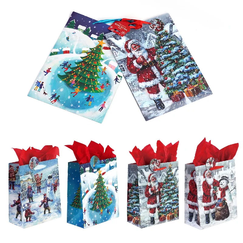 Hand - painted ceramic shopping and gift bags for artisanal gifts2Pk Extra Large Snowy Christmastime Printed Bag, 4 Designs Hand - painted ceramic shopping and gift bags for artisanal gifts2Pk Extra Large Snowy Christmastime Printed Bag, 4 Designs