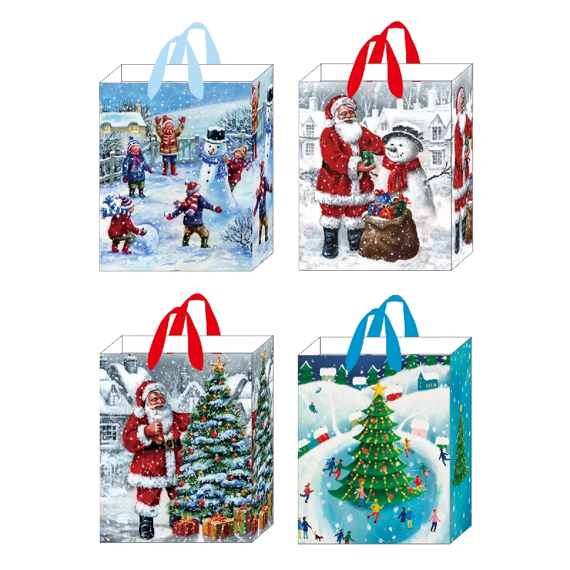 Magnetic - closure shopping and gift bags made of velvet for eleganceSmall Snowy Christmastime Printed Bag, 4 Designs Magnetic - closure shopping and gift bags made of velvet for eleganceSmall Snowy Christmastime Printed Bag, 4 Designs