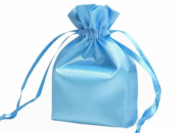 Vintage - style fabric shopping and gift bags with lace trim for a romantic touch4x6 Blue Elegant Satin Bags - 12 pcs Vintage - style fabric shopping and gift bags with lace trim for a romantic touch4x6 Blue Elegant Satin Bags - 12 pcs