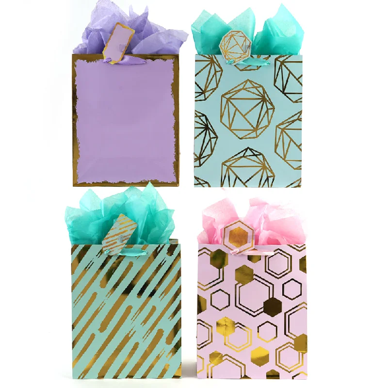 Reusable canvas shopping and gift bags with custom - printed logos for corporate giftsLarge Pastel Geometric Hot Stamp Bag, 4 Designs Reusable canvas shopping and gift bags with custom - printed logos for corporate giftsLarge Pastel Geometric Hot Stamp Bag, 4 Designs
