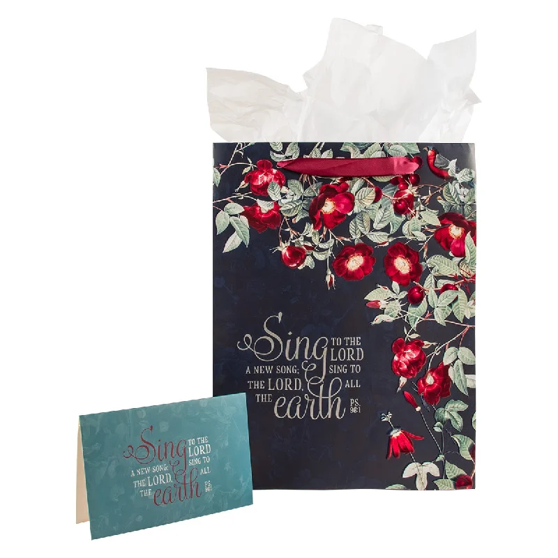 Metallic foil shopping and gift bags with holographic effects for festive occasionsSing To The Lord Large Portrait Gift Bag With Card - Psalms 96:1 Metallic foil shopping and gift bags with holographic effects for festive occasionsSing To The Lord Large Portrait Gift Bag With Card - Psalms 96:1