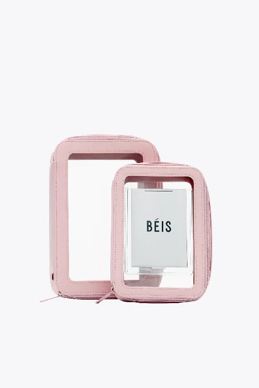 Foldable fabric travel bag for convenient storage when not in useThe In Flight Cosmetic Set in Atlas Pink Foldable fabric travel bag for convenient storage when not in useThe In Flight Cosmetic Set in Atlas Pink