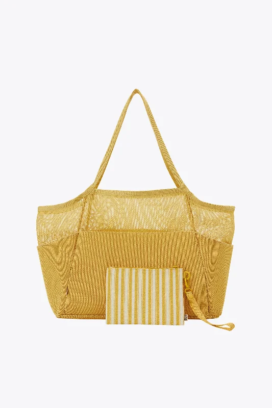 Anti - theft travel bag with RFID - blocking pockets for personal safetyThe Mesh Beach Tote in Honey Anti - theft travel bag with RFID - blocking pockets for personal safetyThe Mesh Beach Tote in Honey