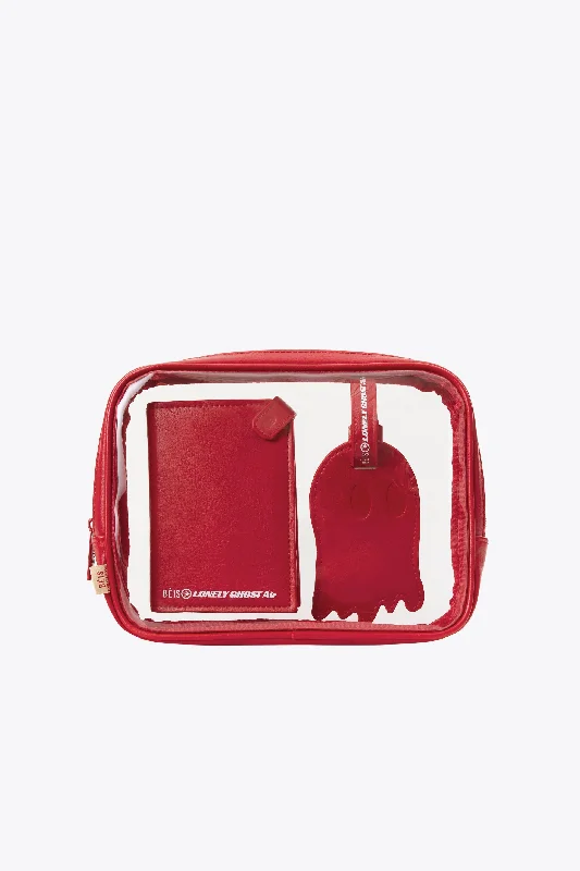 Kids' themed polyester travel bag for family road tripsThe Passport & Luggage Tag Set in Text Me Red