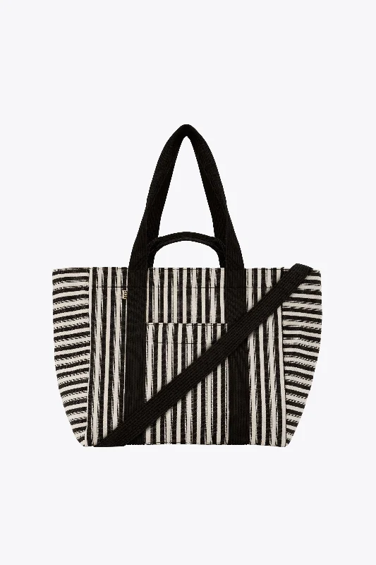 Designer - branded leather travel bag for luxury business travelersThe Vacation Tote in Black Stripe Designer - branded leather travel bag for luxury business travelersThe Vacation Tote in Black Stripe