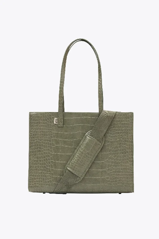 Soft - sided travel bag with reinforced corners for durabilityThe Work Tote in Olive Croc