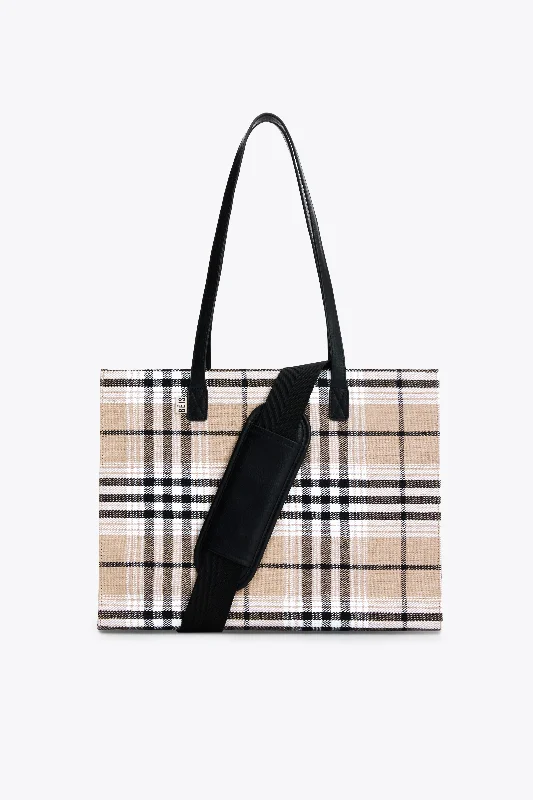 Compact carry - on travel bag with spinner wheels for easy maneuvering in airportsThe Work Tote in Plaid Compact carry - on travel bag with spinner wheels for easy maneuvering in airportsThe Work Tote in Plaid