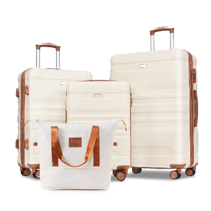 4 Piece Luggage Sets, ABS Hard Shell Expandable Spinner Luggage - 9' x 13'