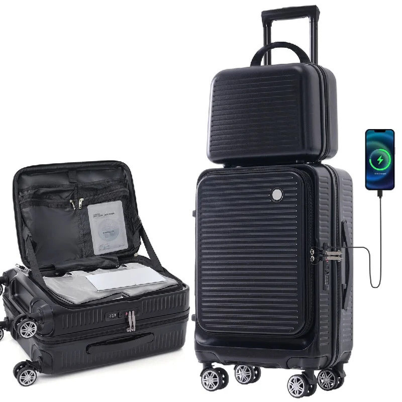 Carry-on Luggage 20 Inch Front Open Luggage Lightweight Suitcase with Front Pocket and USB Port, 1 Portable Carrying Case Carry-on Luggage 20 Inch Front Open Luggage Lightweight Suitcase with Front Pocket and USB Port, 1 Portable Carrying Case