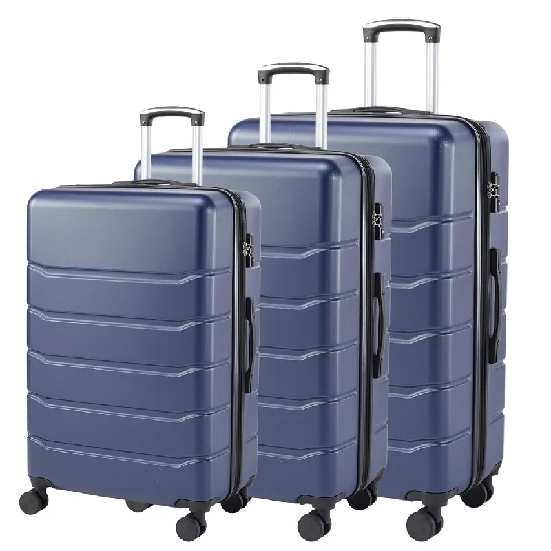 Hard sided expand suitcase with rotating wheels, TSA lock, retractable handle, blue, 20"-28" 3-Pack Hard sided expand suitcase with rotating wheels, TSA lock, retractable handle, blue, 20"-28" 3-Pack