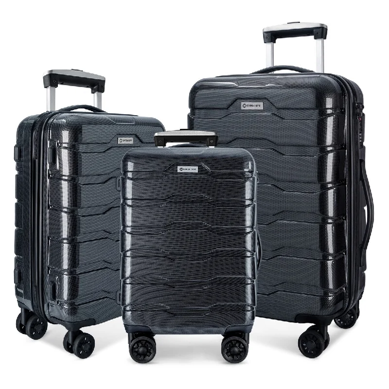 Luggage 3 Piece Sets with Spinner Wheels ABS+PC Lightweight TSA Lock (20'/24'/28'), Black Luggage 3 Piece Sets with Spinner Wheels ABS+PC Lightweight TSA Lock (20'/24'/28'), Black