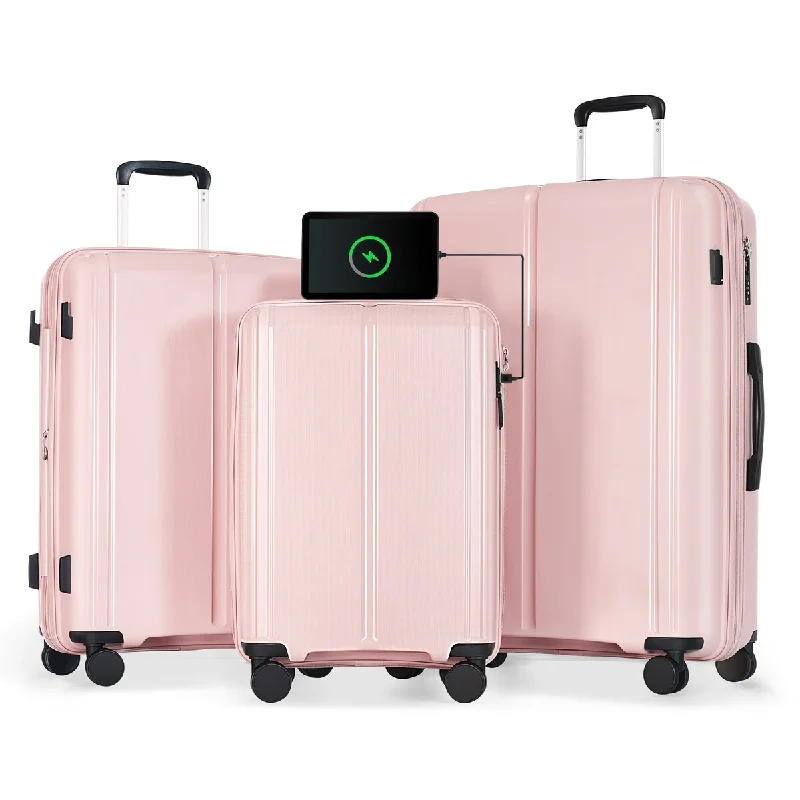 Luggage Sets 3 Piece Suitcase Set 20/24/28 with USB Port,Carry on Luggage Airline Approved,PP Lightweight Suitcase with Spinner
