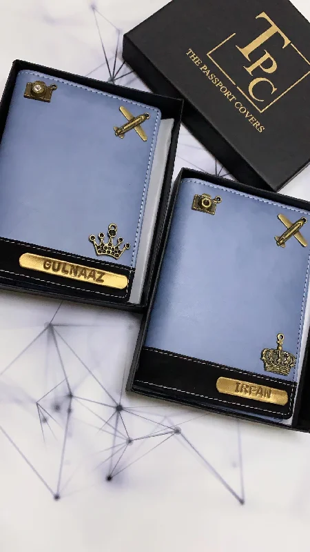 Embroidered Silk Passport Covers & Wallets with Gold Thread for Special OccasionsPersonalised Couple Black And Blue Dual Passport Cover Embroidered Silk Passport Covers & Wallets with Gold Thread for Special OccasionsPersonalised Couple Black And Blue Dual Passport Cover