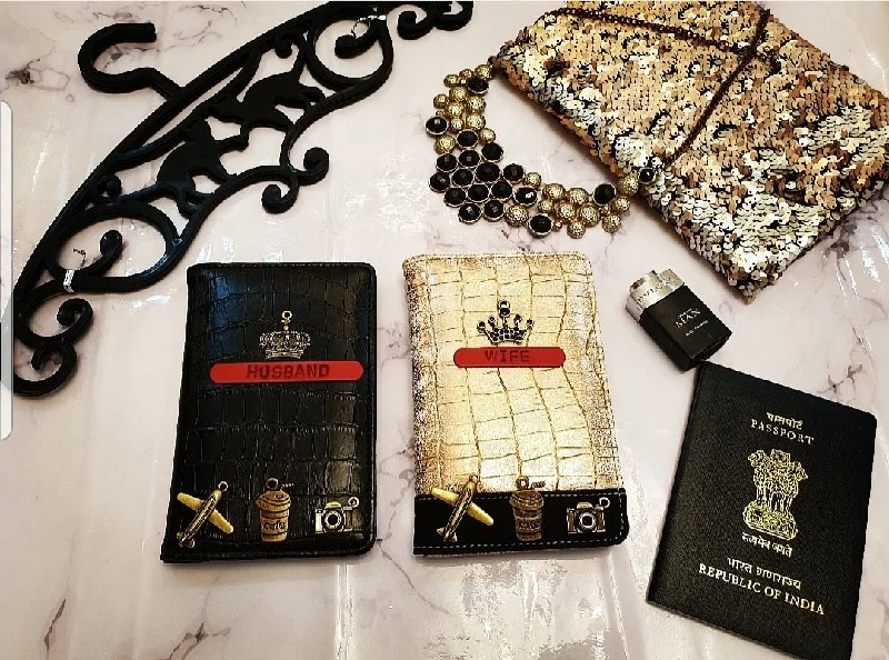 Antique Copper Passport Covers & Wallets with Intricate Engravings for CollectorsPersonalised Couple Dual Tone Passport Cover Antique Copper Passport Covers & Wallets with Intricate Engravings for CollectorsPersonalised Couple Dual Tone Passport Cover