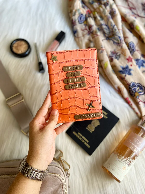 Antique Copper Passport Covers & Wallets with Intricate Engravings for CollectorsCustomized Peach Croc Passport Cover Antique Copper Passport Covers & Wallets with Intricate Engravings for CollectorsCustomized Peach Croc Passport Cover