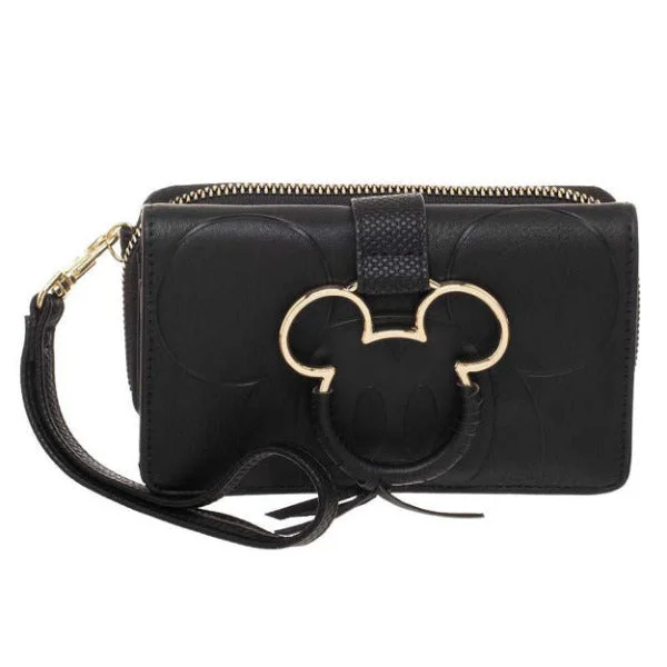 Money clips with RFID protectionDisney Mickey Mouse Black and Gold Metal Charm Wristlet Faux Leather Wallet Money clips with RFID protectionDisney Mickey Mouse Black and Gold Metal Charm Wristlet Faux Leather Wallet