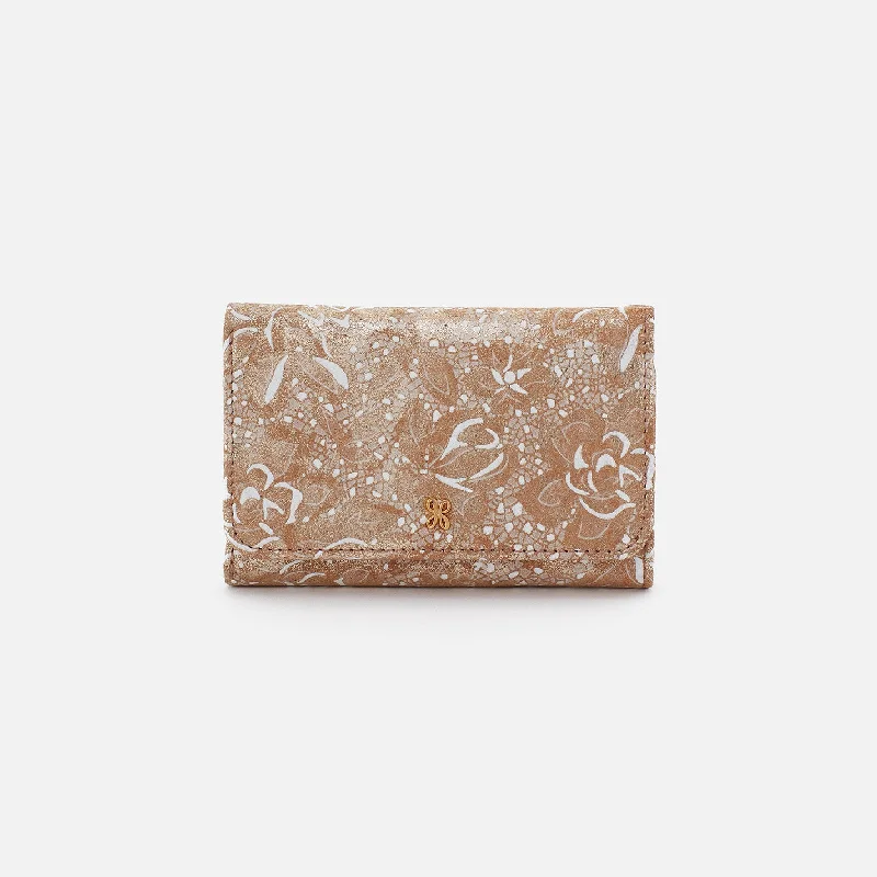 Lightweight money clips for travelJill Trifold Wallet In Printed Leather - Gilded Petals Lightweight money clips for travelJill Trifold Wallet In Printed Leather - Gilded Petals