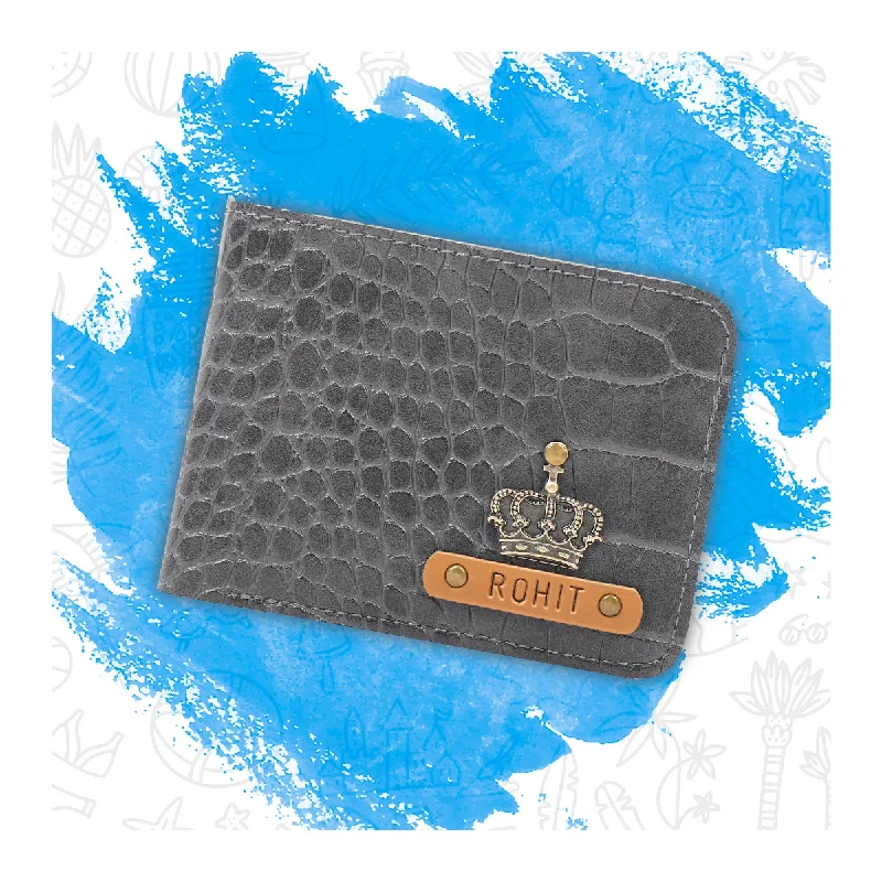 Monogrammed Leather Passport Covers & Wallets as Personalized GiftsPersonalised Ash Grey Vegan Exotic Leather Mens Wallet Monogrammed Leather Passport Covers & Wallets as Personalized GiftsPersonalised Ash Grey Vegan Exotic Leather Mens Wallet