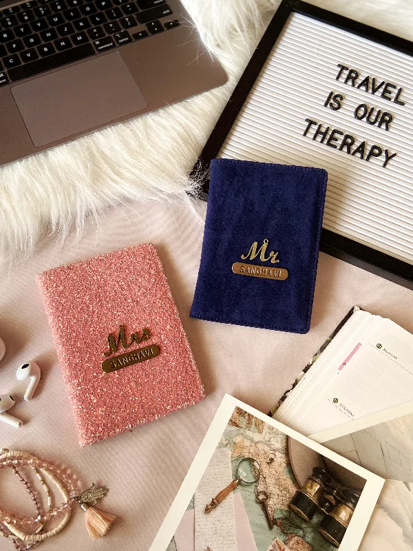 Beaded Passport Covers & Wallets with Bohemian Vibe for Festival GoersPersonalised Pink Glitter & Navy Blue Velvet Couple Passport Cover Beaded Passport Covers & Wallets with Bohemian Vibe for Festival GoersPersonalised Pink Glitter & Navy Blue Velvet Couple Passport Cover
