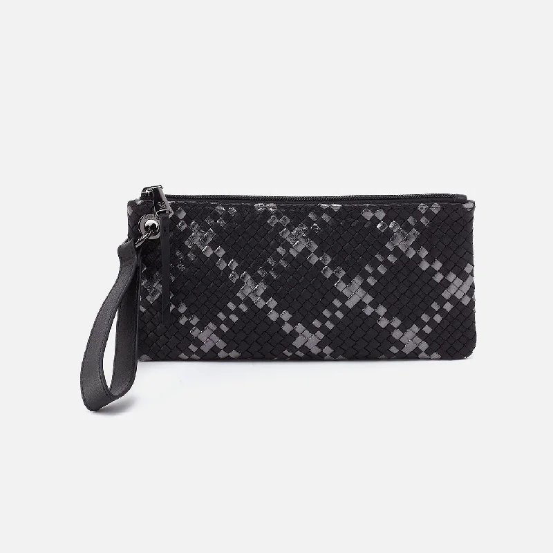 Money clips for women with sleek designsVida Wristlet In Woven Leather - Black Metallic Woven Money clips for women with sleek designsVida Wristlet In Woven Leather - Black Metallic Woven