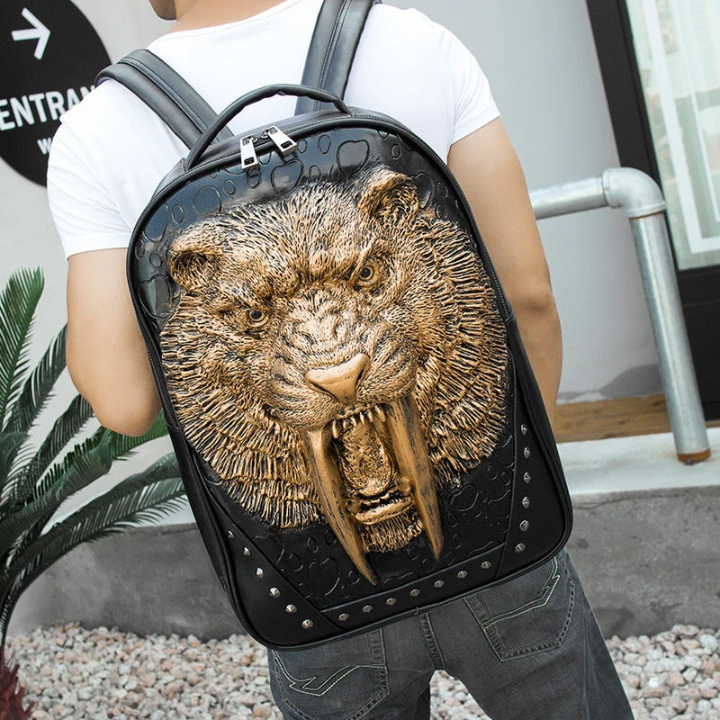 Men's backpack with USB charging port for tech-savvy guysEmbossed Three-dimensional Tiger Head Animal Travel Backpack Student Trend Schoolbag Men's backpack with USB charging port for tech-savvy guysEmbossed Three-dimensional Tiger Head Animal Travel Backpack Student Trend Schoolbag