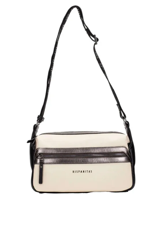 Soft suede men's crossbody bag for a luxurious feelHispanitas Colour Block Crossbody Bag, Cream and Black