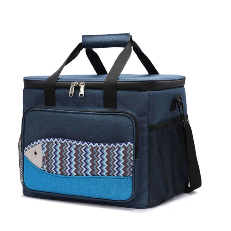 Foldable fabric travel bag for convenient storage when not in useFish Pattern Insulated Cooler Bag for Outdoor Adventures Foldable fabric travel bag for convenient storage when not in useFish Pattern Insulated Cooler Bag for Outdoor Adventures