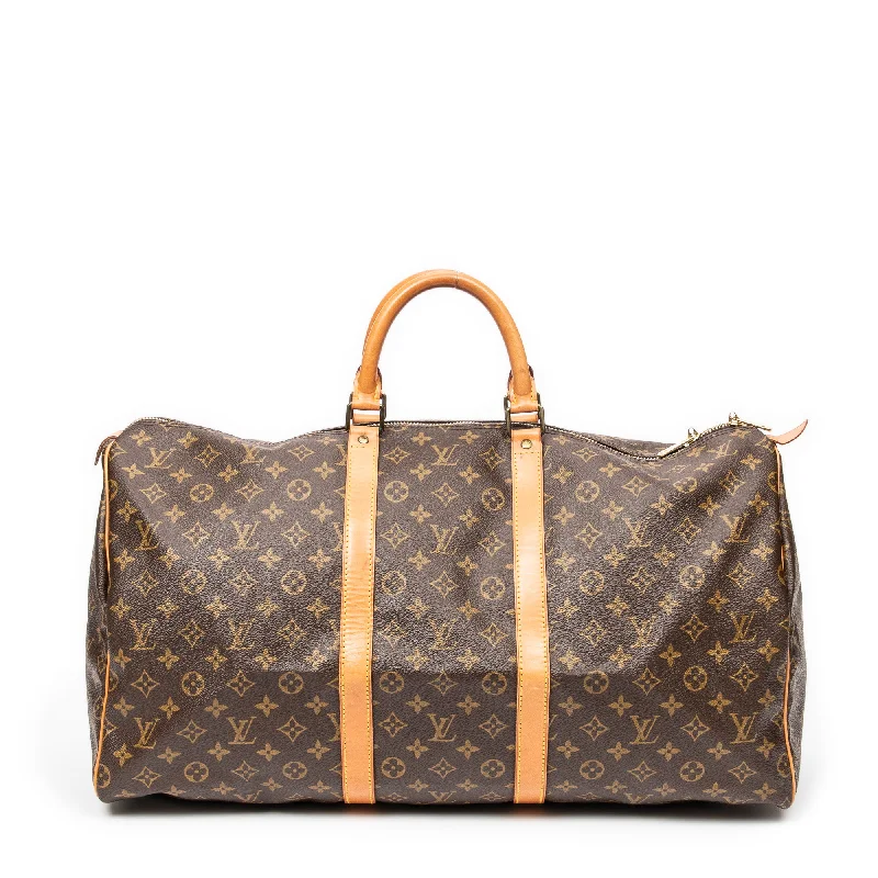 Leather duffel bags with antique brass hardware for a classic and luxurious lookKeepall 55