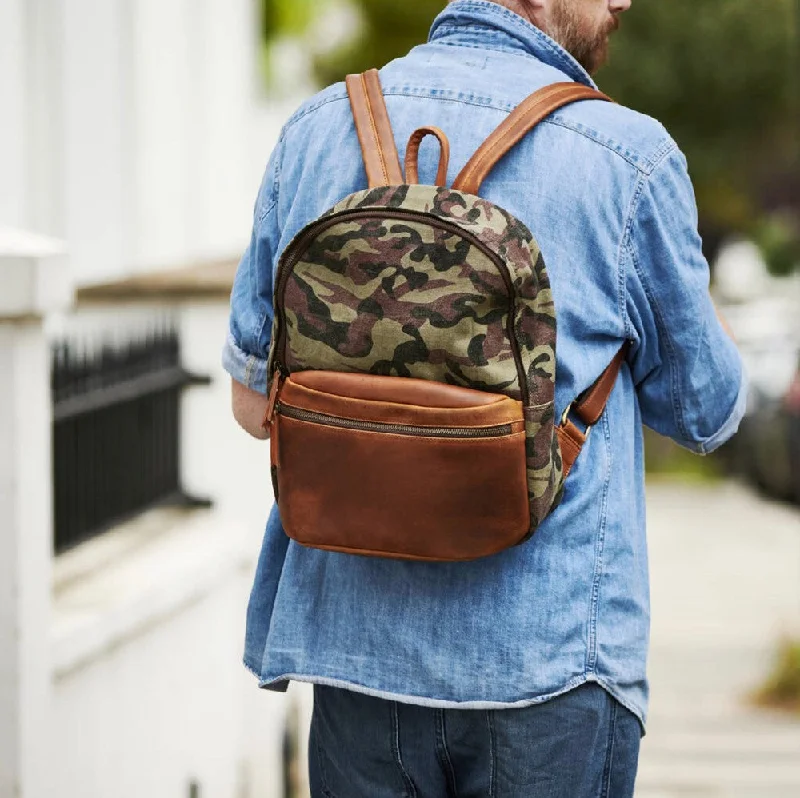 Designer - branded leather travel bag for luxury business travelersPersonalised Camo and Leather Backpack