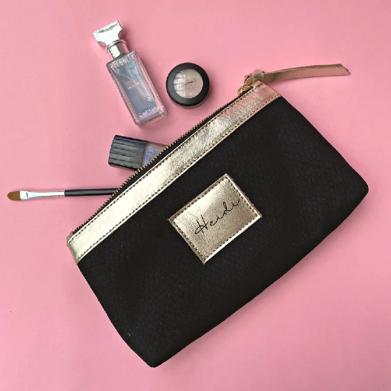 Convertible travel bag that can be used as a backpack or totePersonalised Canvas and Leather Make Up Bag