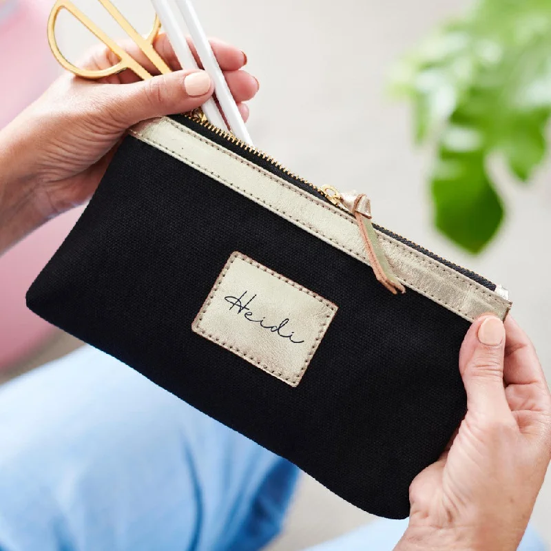 Travel bag with a built - in power bank charger for on - the - go device chargingPersonalised Canvas and Leather Pencil Case
