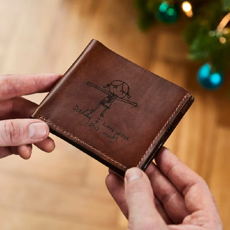 Travel bag with a detachable toiletry pouch for conveniencePersonalised Leather Wallet With Child's Masterpiece Travel bag with a detachable toiletry pouch for conveniencePersonalised Leather Wallet With Child's Masterpiece