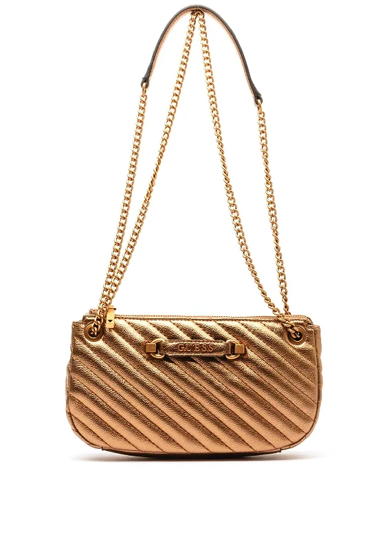 Men's crossbody bag with a hidden anti - theft pocketGuess Sela Mini Bronze Crossbody Bag, Bronze