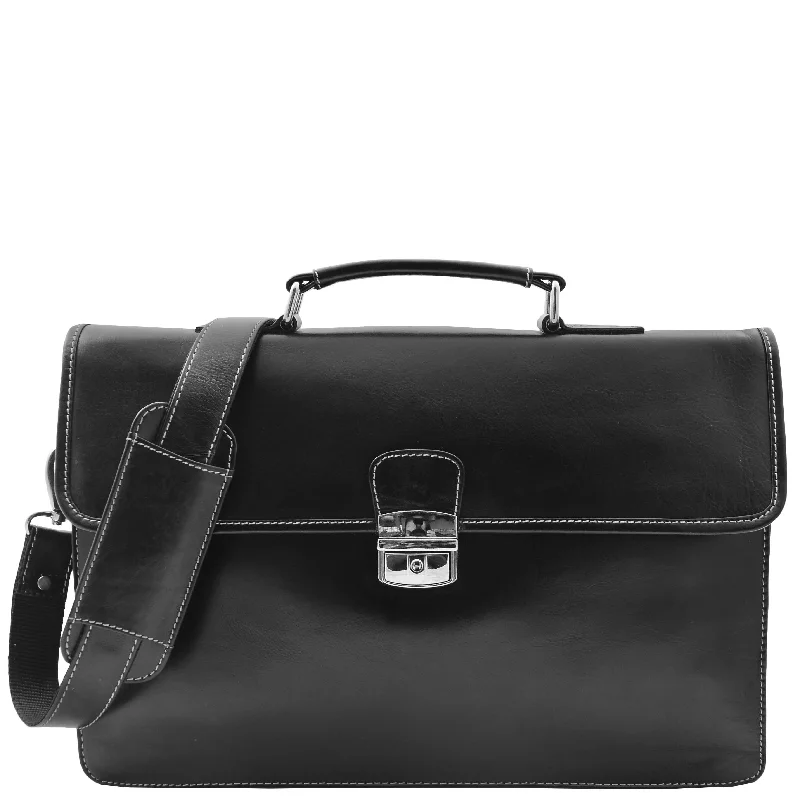 Briefcases with ergonomic handles and strapsMens Leather Slimline Organiser Briefcase HOL7141 Black
