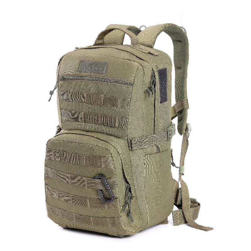 Men's waterproof backpack with adjustable sternum strap for long treksTripole Captain 25 Litres Tactical Backpack with MOLLE Webbing and Carabiner - Army Green
